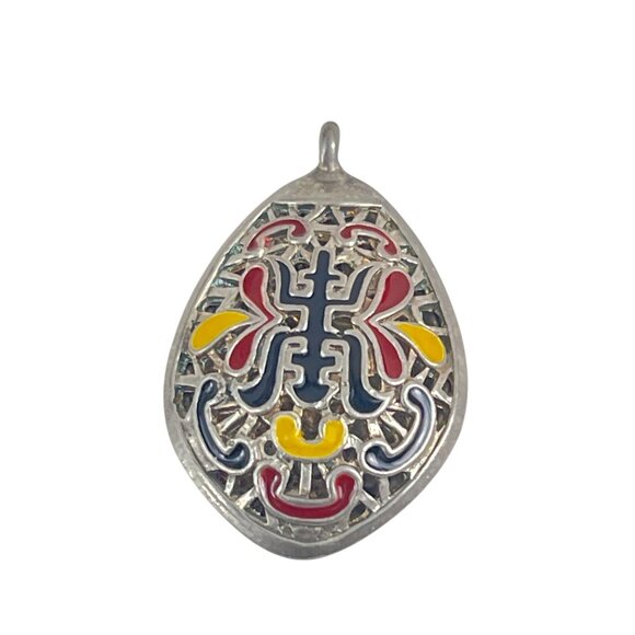 Vintage Chinese Enamel Pendant Silver Tone Double Happiness Symbol Teardrop Char - Picture 4 of 6